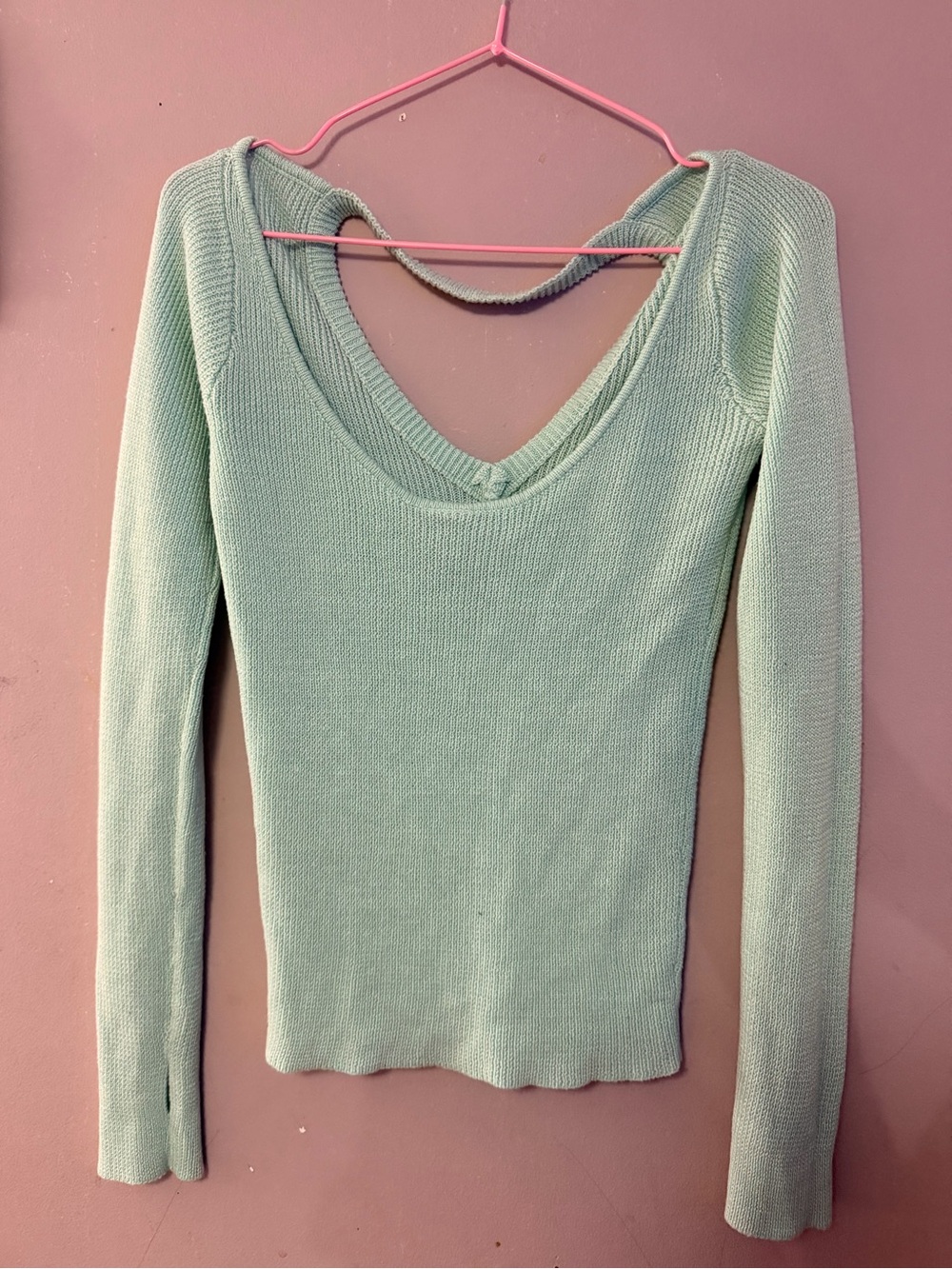 Mirella Mint Green Knit V-Neck Dance Warm-up Top